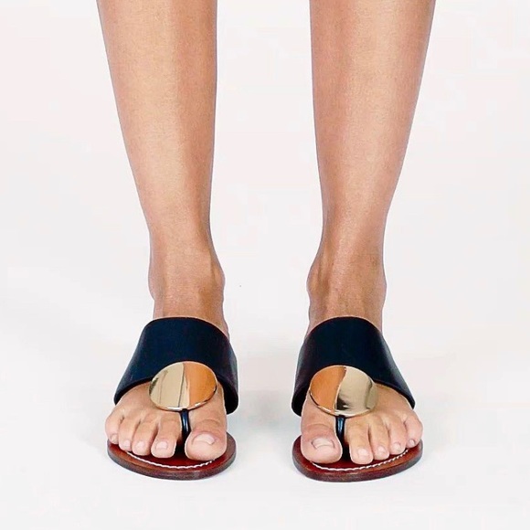 Tory Burch Shoes - Tory Burch Ink Navy with Gold Patos Disc Sandal 8